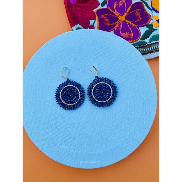 Mexican Earrings Huichol Earrings Floral Mexican Earrings, Boho Floral Earrings, - Picture 3 of 5